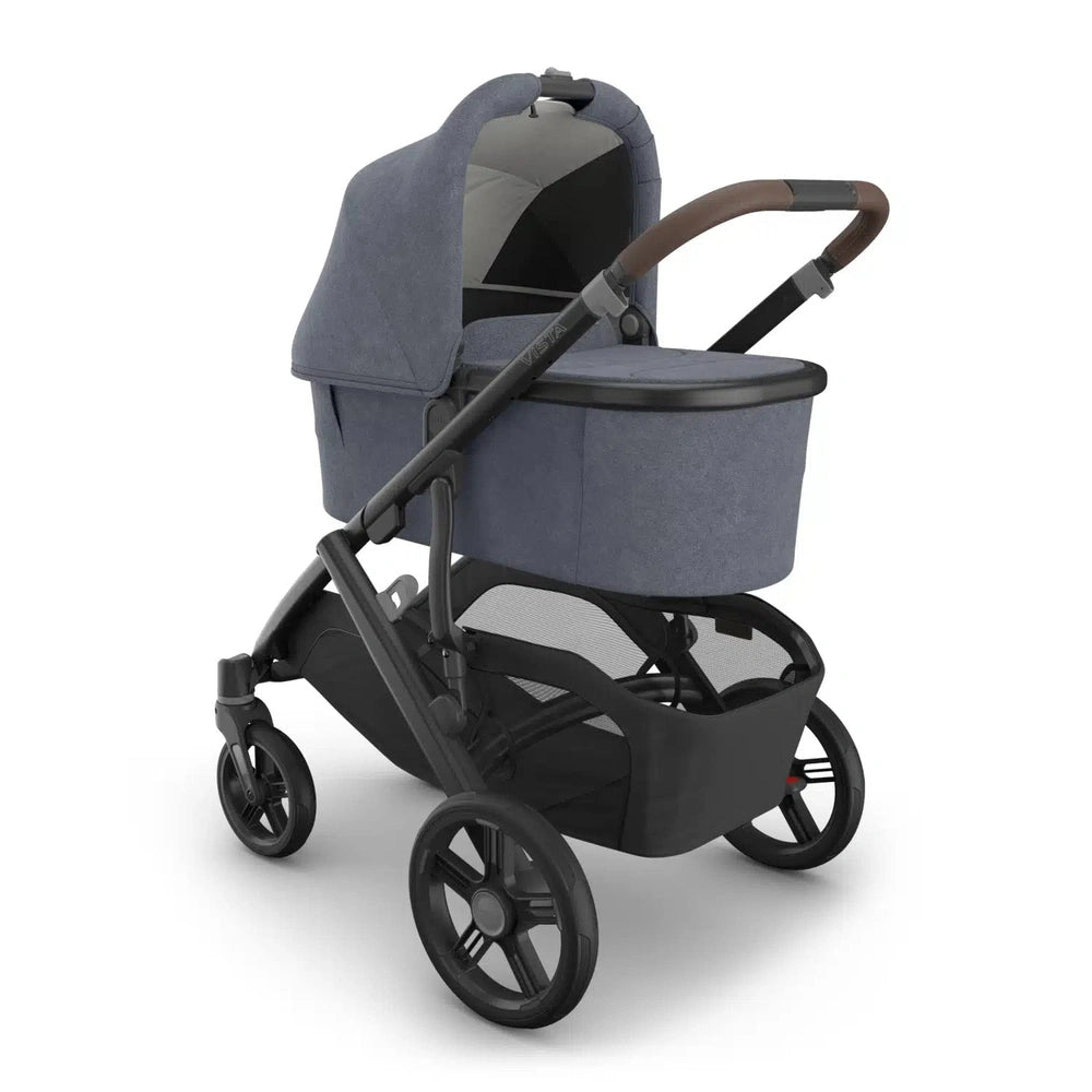 Uppababy Vista V3 Kinderwagen Julian - Dusty Blue Mélange - Carbon Frame Met Kastanje Bruin Leer