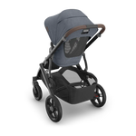 Uppababy Vista V3 Kinderwagen Julian - Dusty Blue Mélange - Carbon Frame Met Kastanje Bruin Leer