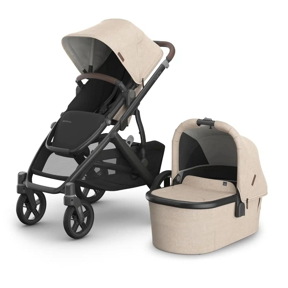 Uppababy Vista V3 Kinderwagen Liam - Oat - Carbon Frame Met Kastanje Bruin Leer