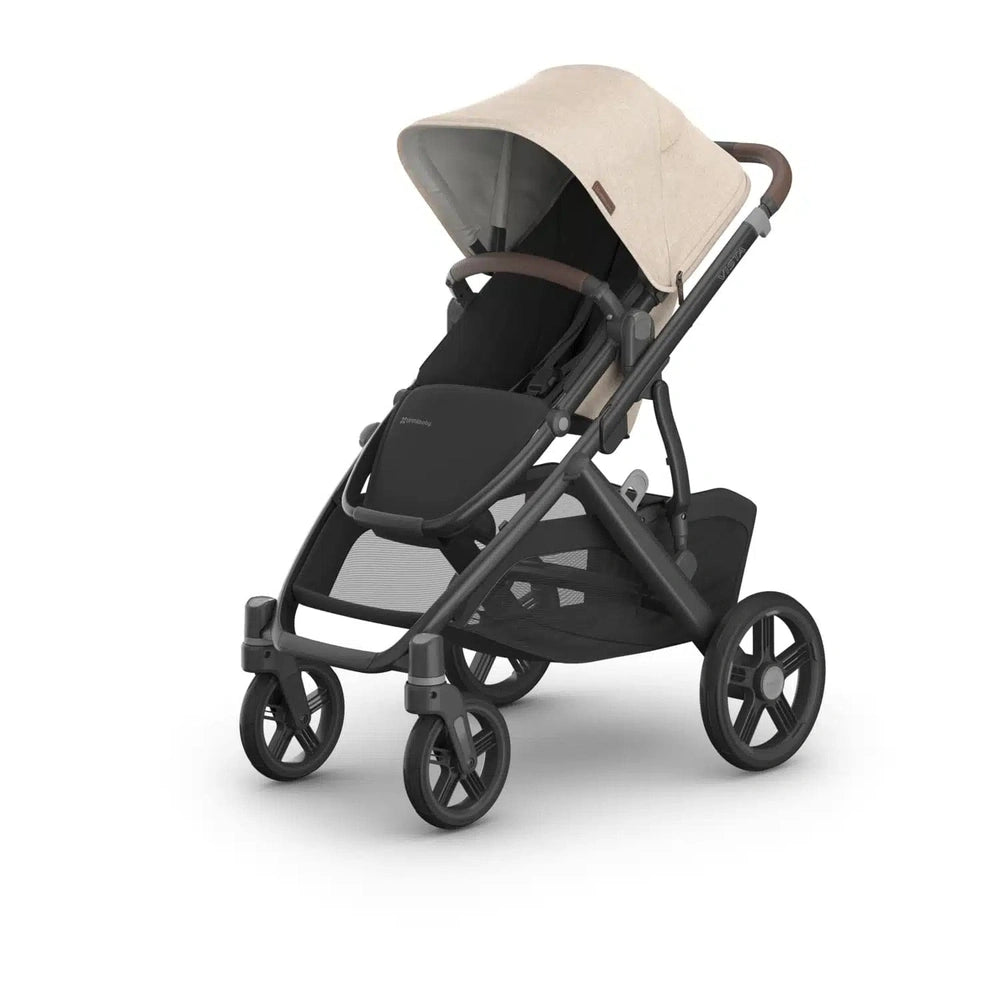 Uppababy Vista V3 Kinderwagen Liam - Oat - Carbon Frame Met Kastanje Bruin Leer