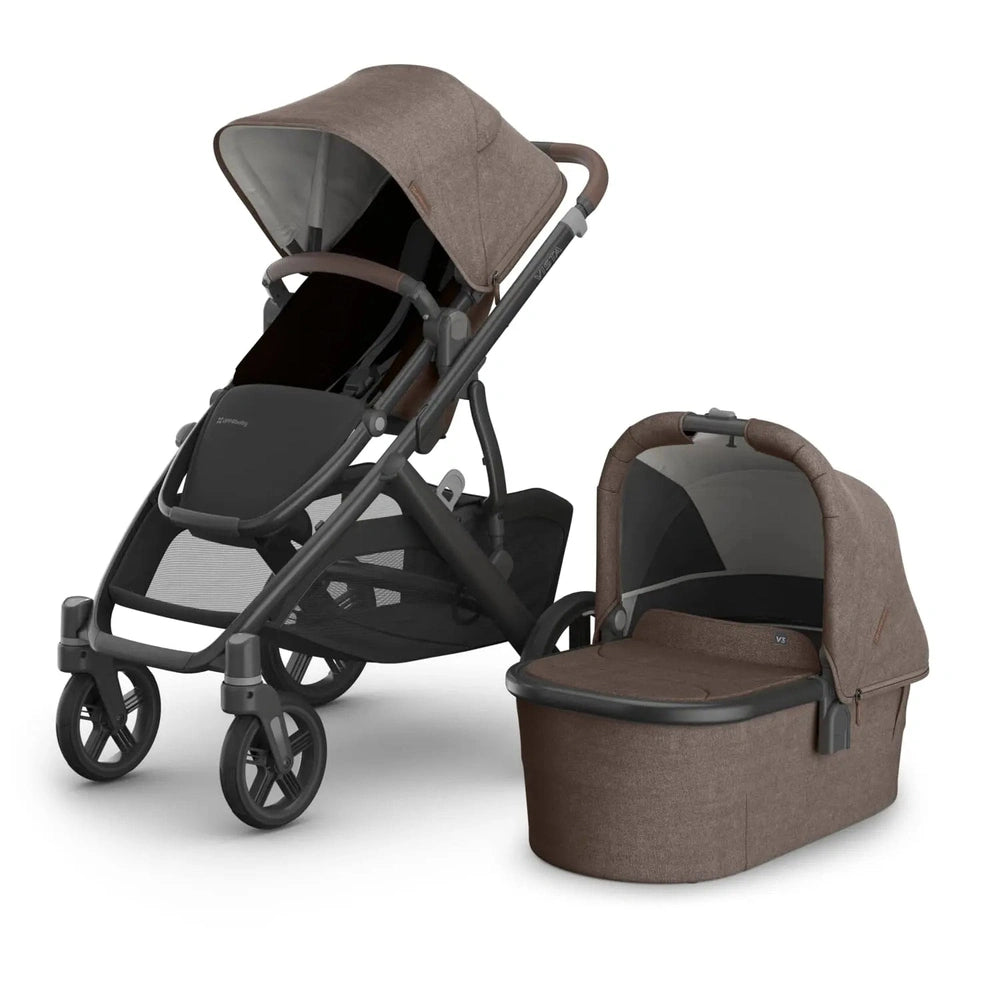 Uppababy Vista V3 Kinderwagen Owen - Mocha Mélange - Carbon Frame Met Kastanje Bruin Leer