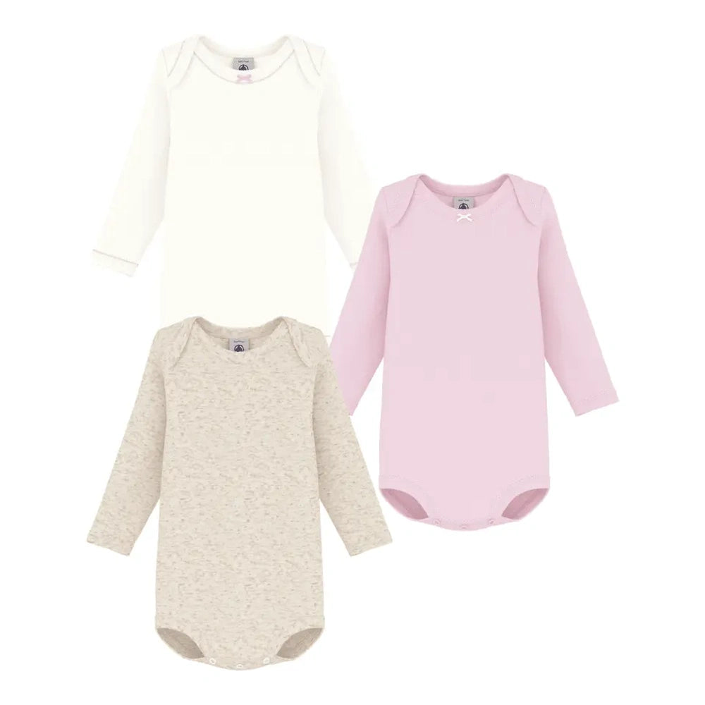 Petit Bateau 3 Bodies Amerikaanse Hals Lange Mouwen - Multicolor