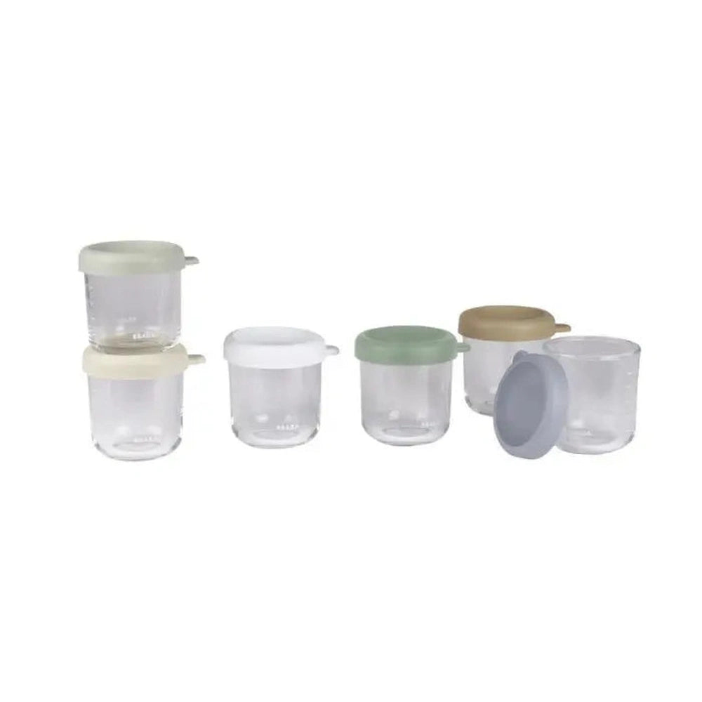 Béaba Set Van 6 Glazen Bewaarpotjes 250 Ml - Natural Color Mix