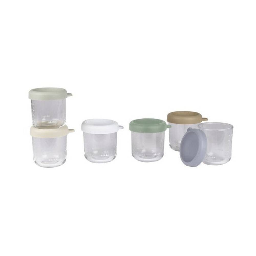 Béaba Set Van 6 Glazen Bewaarpotjes 250 Ml - Natural Color Mix