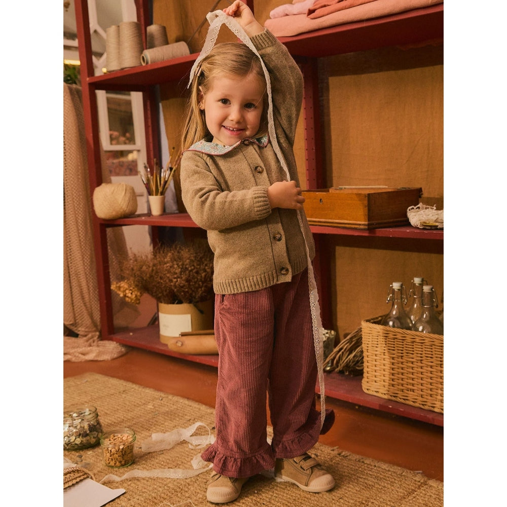 Laranjinha Ribfluwelen Broek Met Ruches - Bordeaux