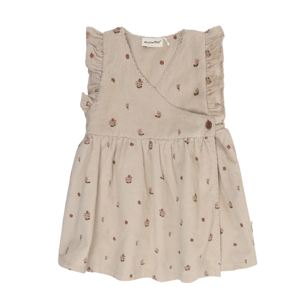 Minymo Ribfluwelen Jurk Korte Mouwen Met Print En Voering - Feather Gray
