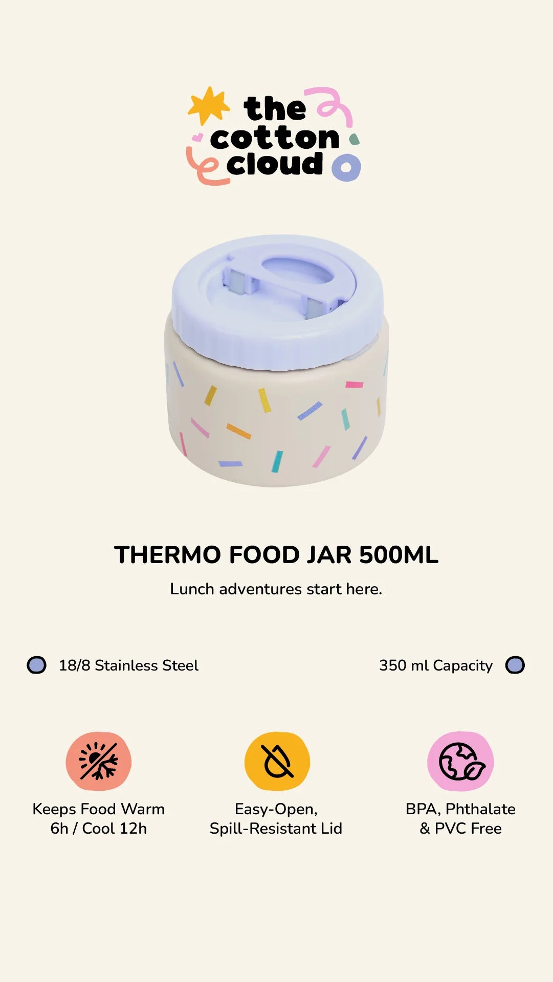 The Cotton Cloud Thermo Food Jar 350ml - Croc Rock