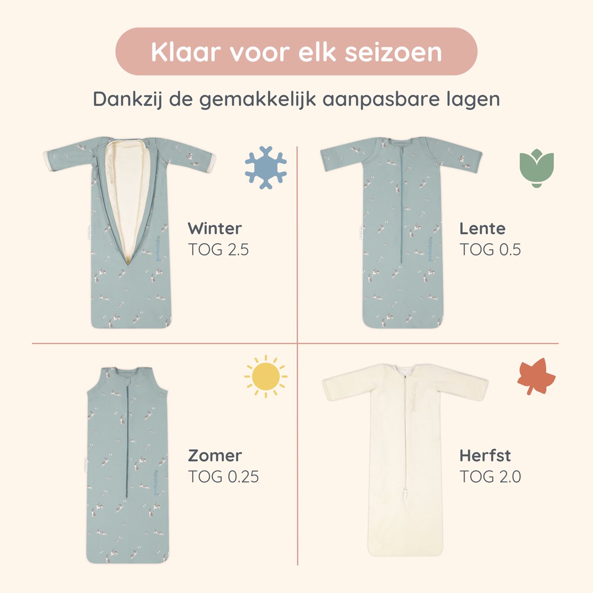 Puckababy Slaapzak Bag 4 Seizoenen 6M - 2,5j - Bunnies