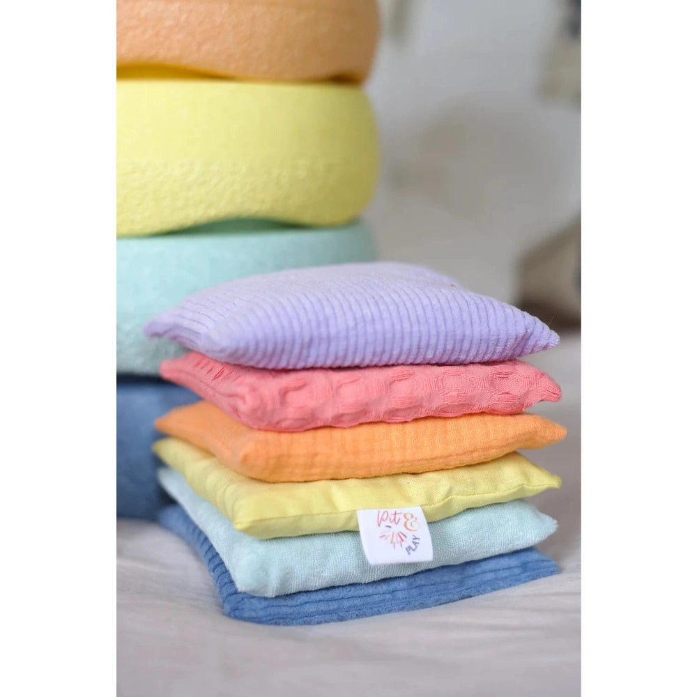 Pit&Play Sensory Pastel Bean Bags + Free Medium Cotton Play Cloth, Faded Pastel