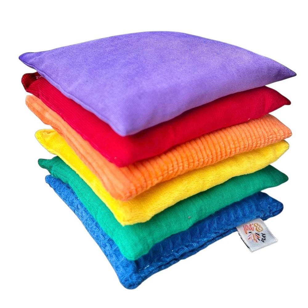 Pit&Play Sensory Rainbow Bean Bags + Free Medium Cotton Play Scarf, Fade Rainbow