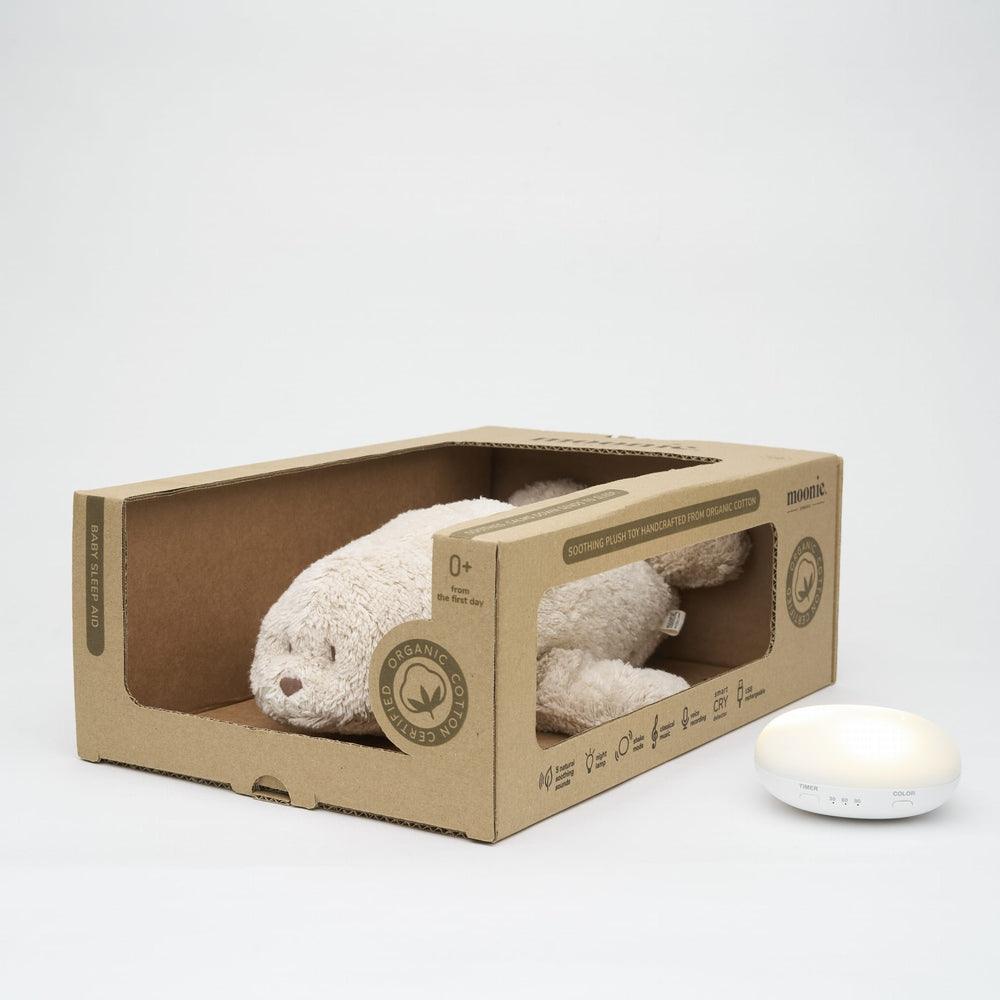 Moonie Knuffel - The Humming Seal Organic 2.0 - Sand Natur | Witte Ruis Zeehond Met Lichtje