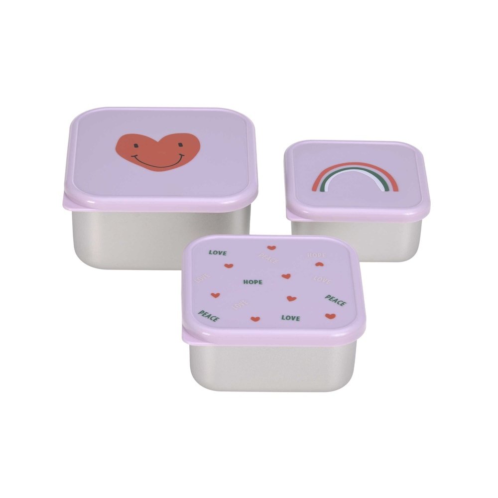 Roestvrije Snackbox 3 Delige Set - Heart Lavender