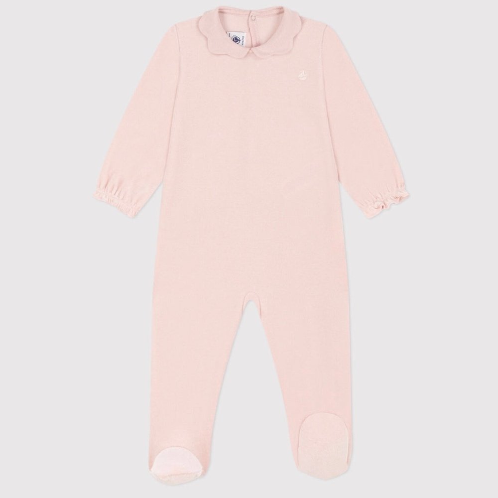 Pyjama uni pour bébé en velours rose