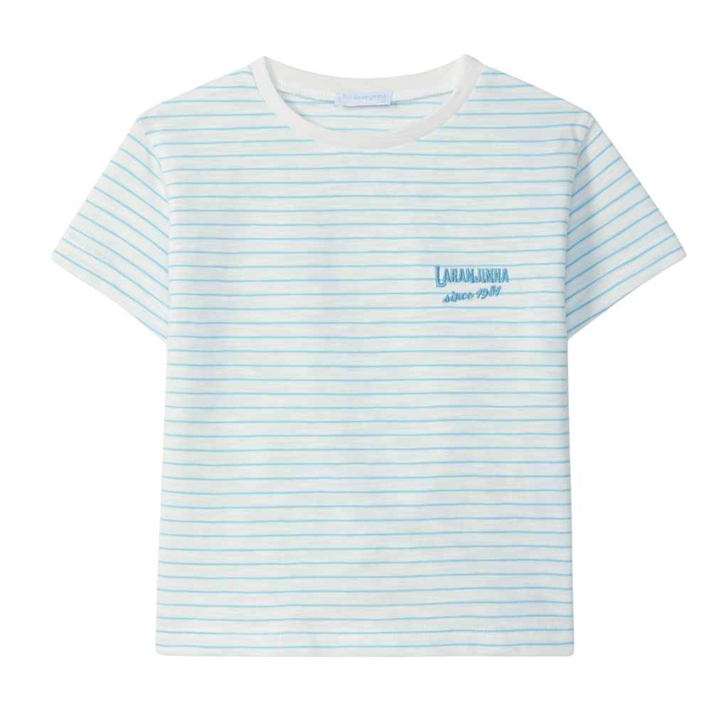 Laranjinha Gestreept Katoenen T-Shirt Voor Kinderen - Turquoise