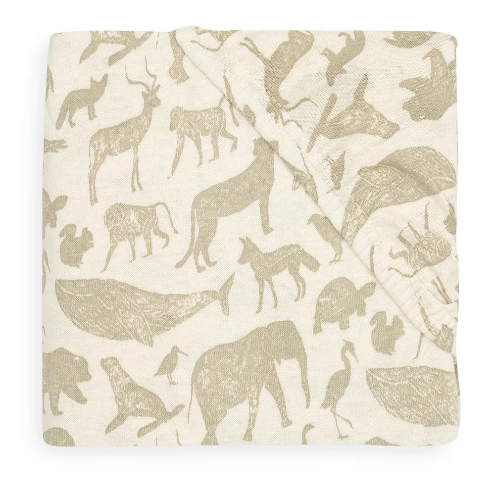 Jollein Hoeslaken Jersey 70x140/75x150cm - Animals Olive Green