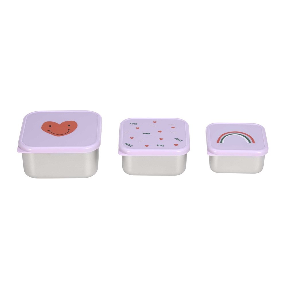 Roestvrije Snackbox 3 Delige Set - Heart Lavender