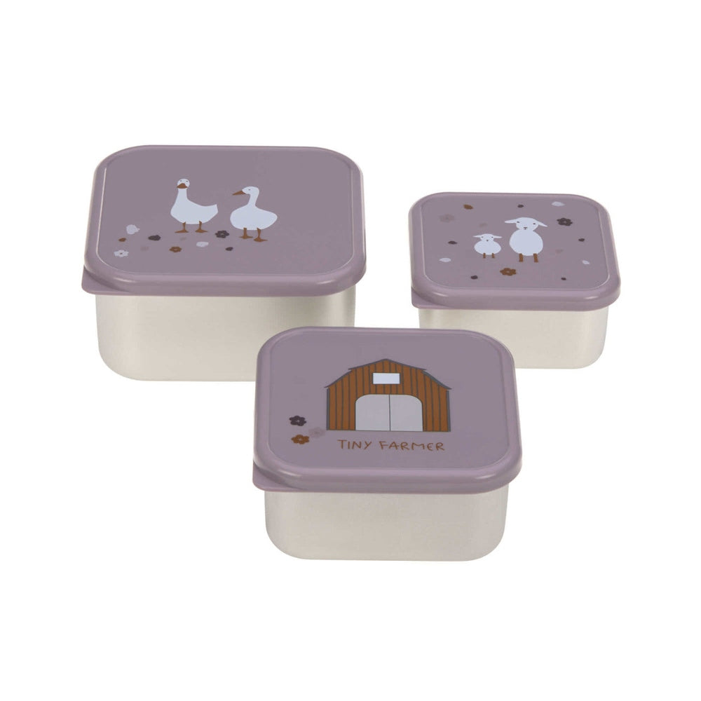Lässig Boîte à Snacks en Acier Inoxydable 3 Pièces - Tiny Farmer Lilac