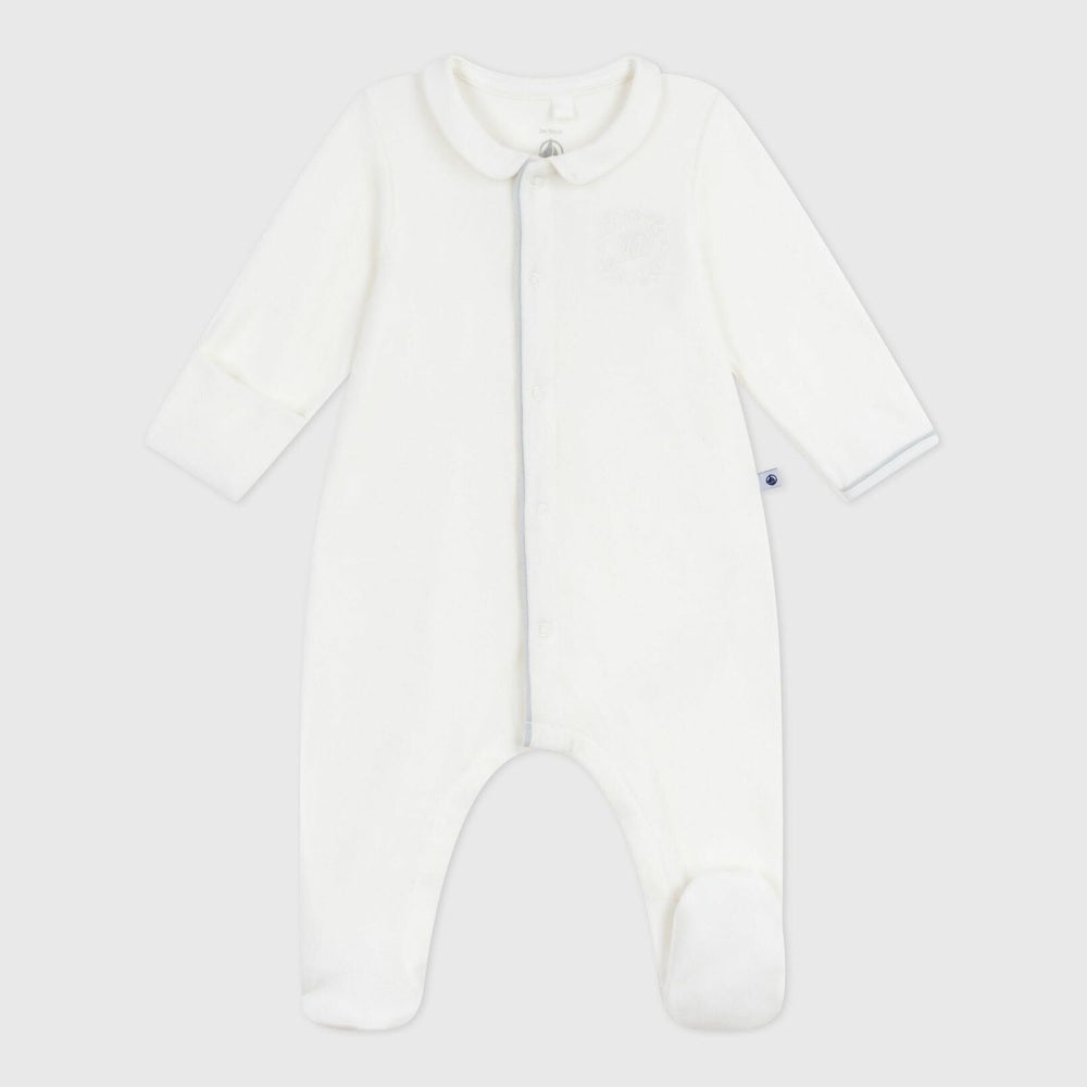 Petit Bateau Effen Fluwelen Baby Pyjama Met Kraag