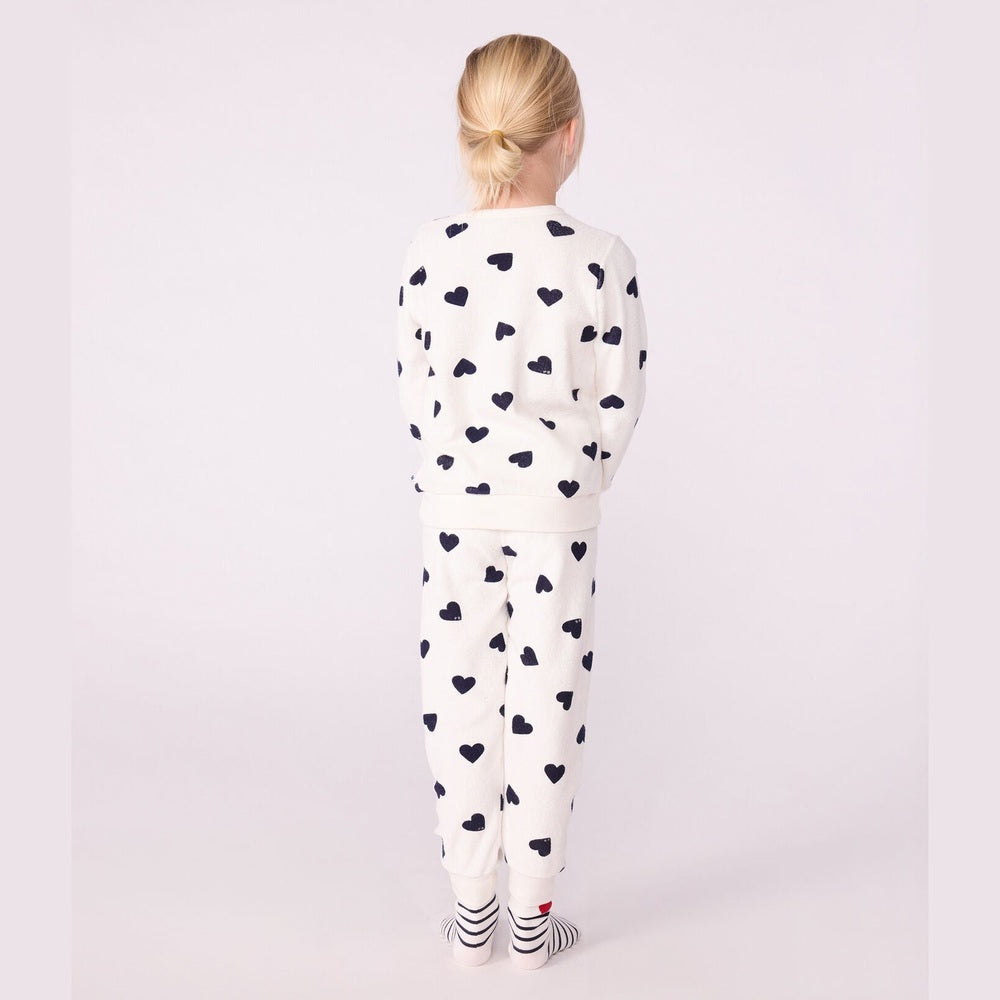 Petit Bateau Kinderpyjama Van Katoenen Badstof Met Hartjesprint - Blauw