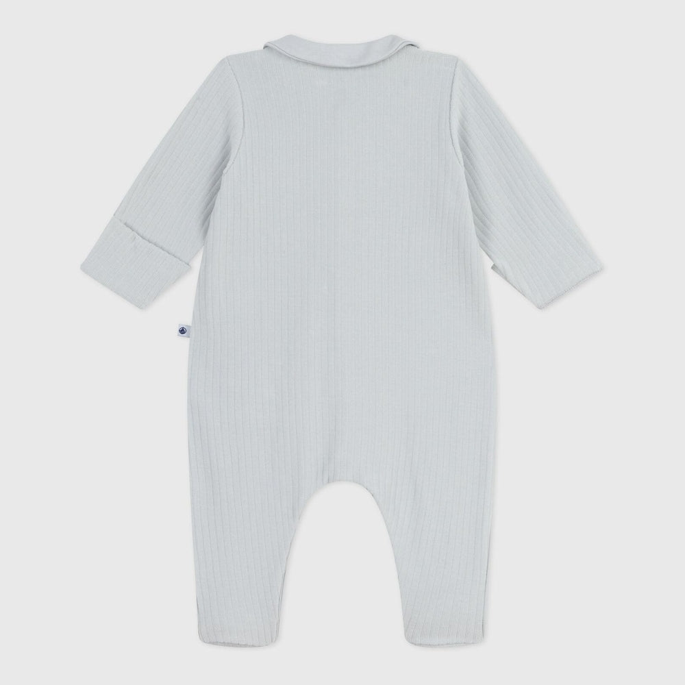 Petit Bateau Effen Fluwelen Babypyjama Met Kraag En Geborduurd Hartje