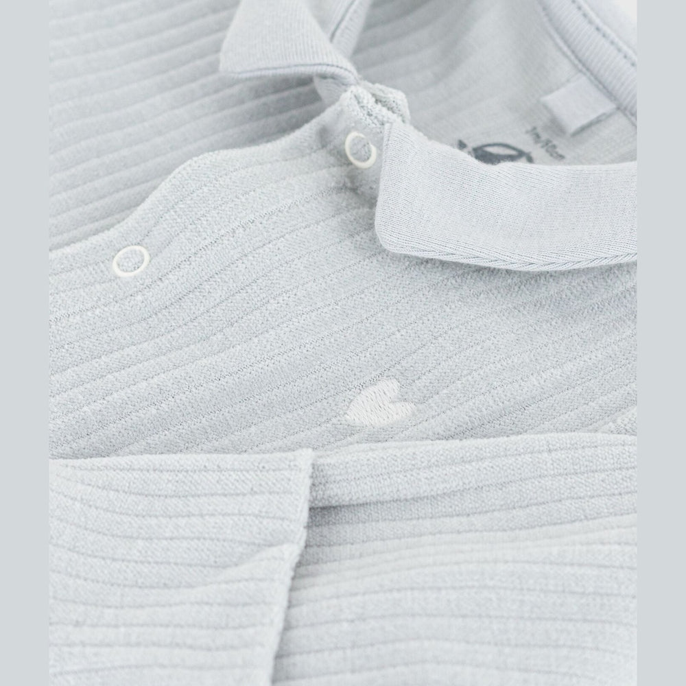 Petit Bateau Effen Fluwelen Babypyjama Met Kraag En Geborduurd Hartje