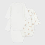 Petit Bateau Set Van 3 Katoenen Rompertjes Met Lange Mouwen - Beertjes