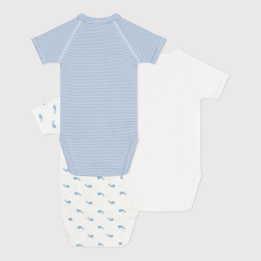 Petit Bateau Set Van 3 Katoenen Overslagrompers Met Korte Mouwen - Walvis