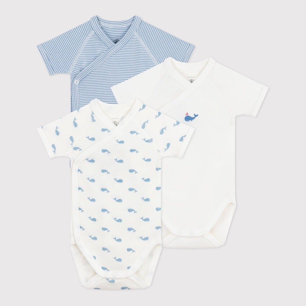 Petit Bateau Set Van 3 Katoenen Overslagrompers Met Korte Mouwen - Walvis