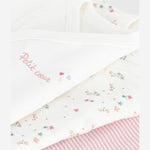 Petit Bateau Set Van 3 Katoenen Overslagrompers Met Korte Mouwen - Hartje/Bloemetjes/Strepen