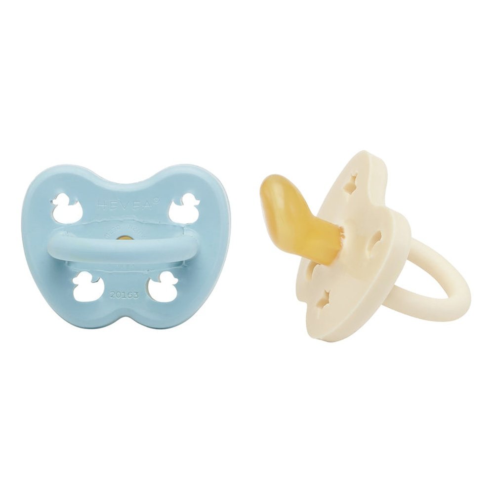 2-pack Hevea Fopspenen Orthodontisch 0-3 M - Baby Blue/Milky White