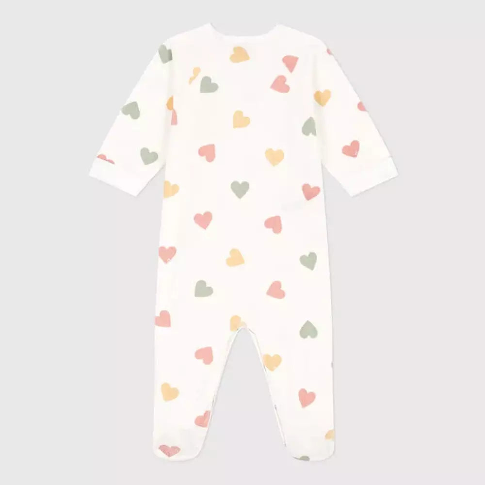 Velvet baby pyjamas with multicolored heart print