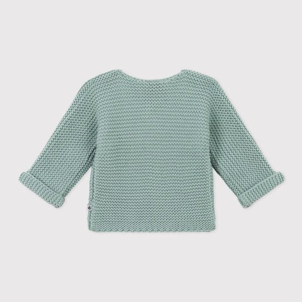 Knitted Unisex Baby Cardigan In Ribbed Stitch - Sage