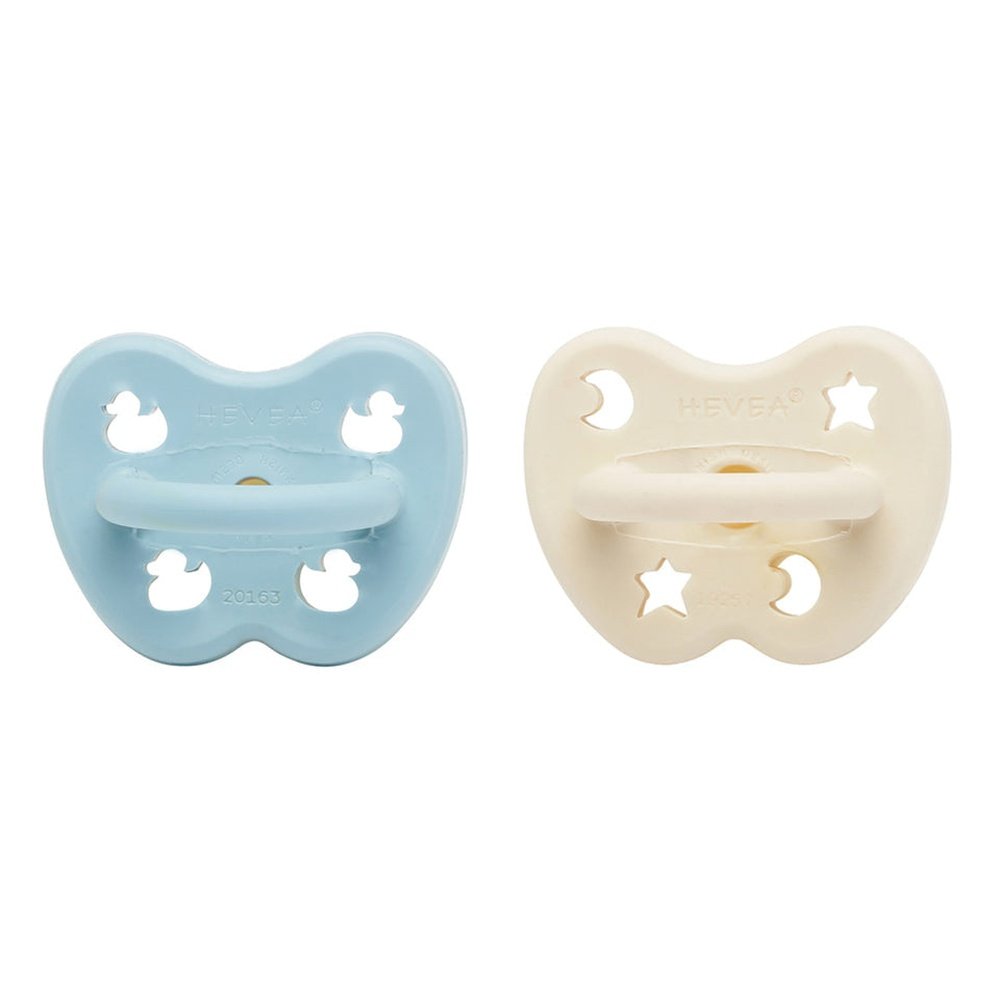 2-pack Hevea Fopspenen Orthodontisch 0-3 M - Baby Blue/Milky White