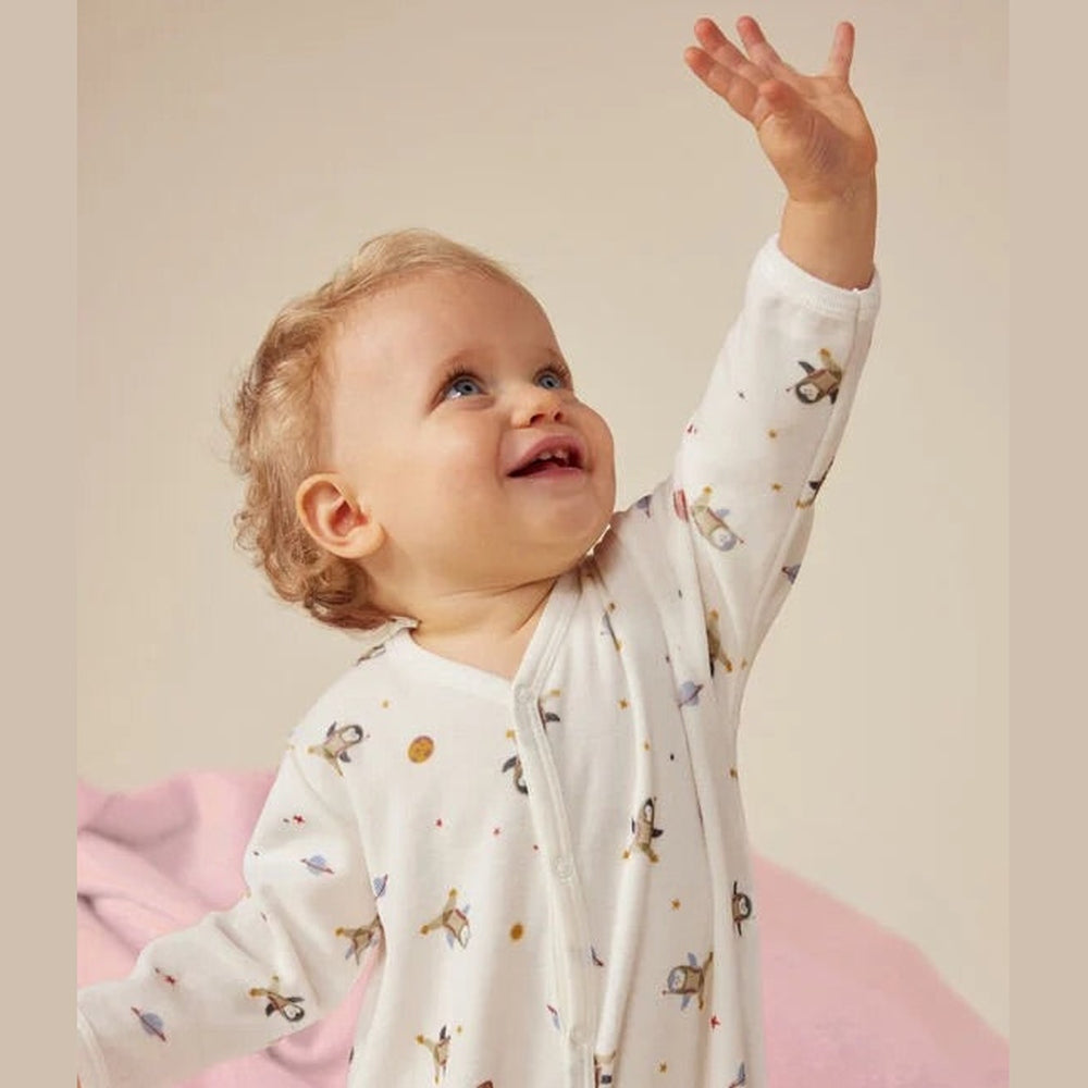 Petit Bateau | Babypyjama In Velour - Pinguïn In De Ruimte