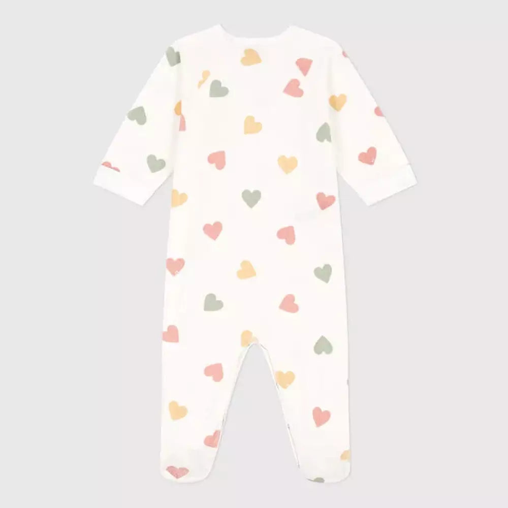 Petit Bateau | Fluwelen babypyjama met veelkleurige hartjesprint