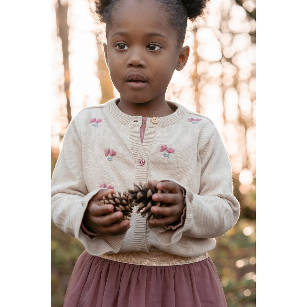 Little Dutch Gebreide Cardigan - Sand Met Bloemetjes