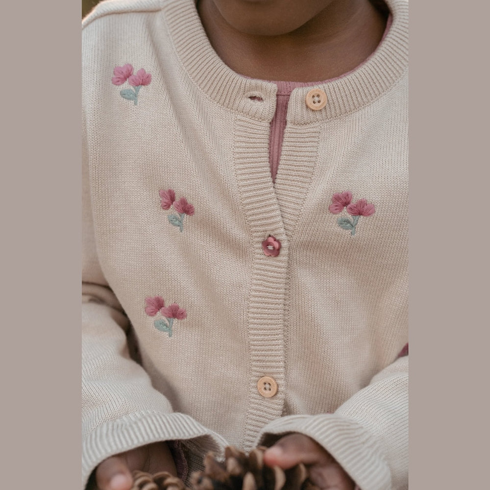 Little Dutch Gebreide Cardigan - Sand Met Bloemetjes