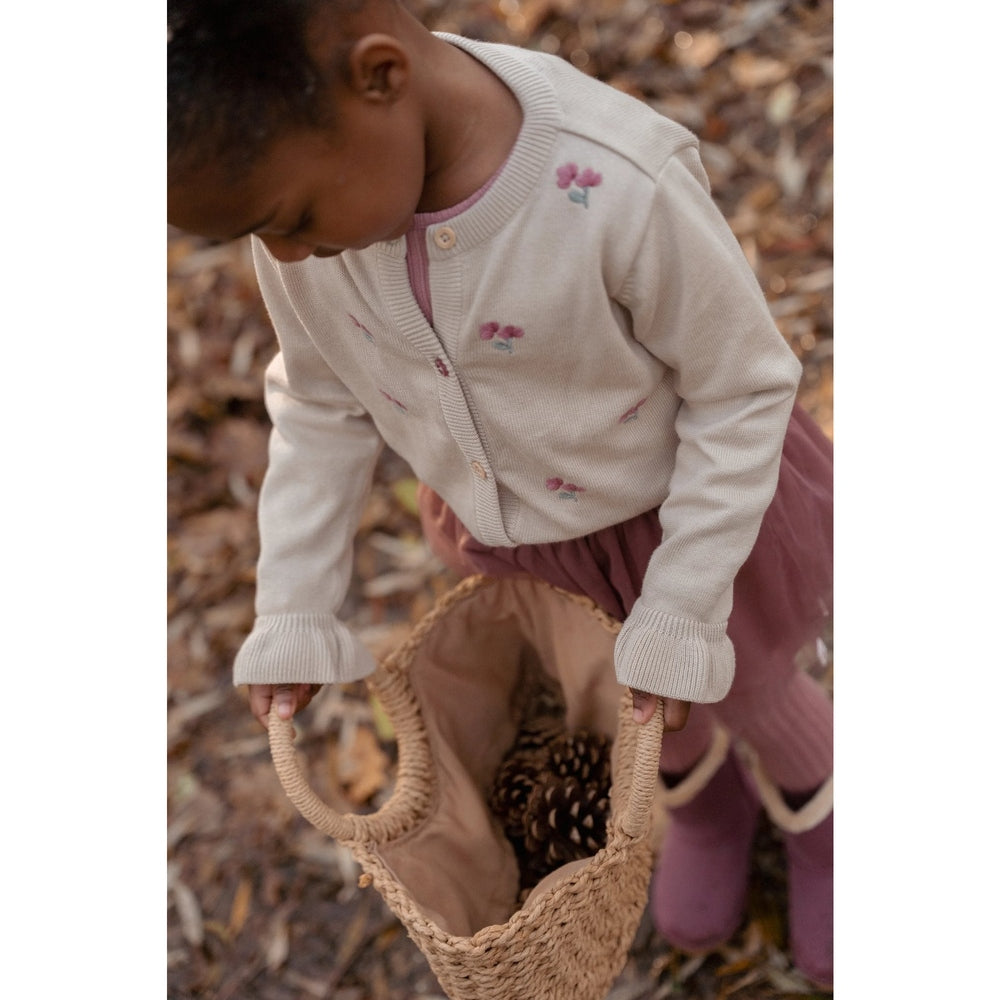 Little Dutch Gebreide Cardigan - Sand Met Bloemetjes