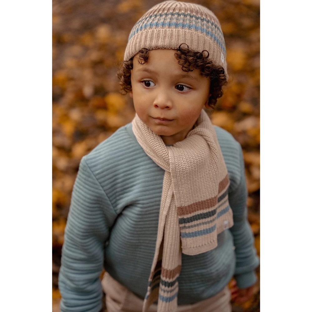 Little Dutch Gebreide Muts Met Gekleurde Strepen - Taupe