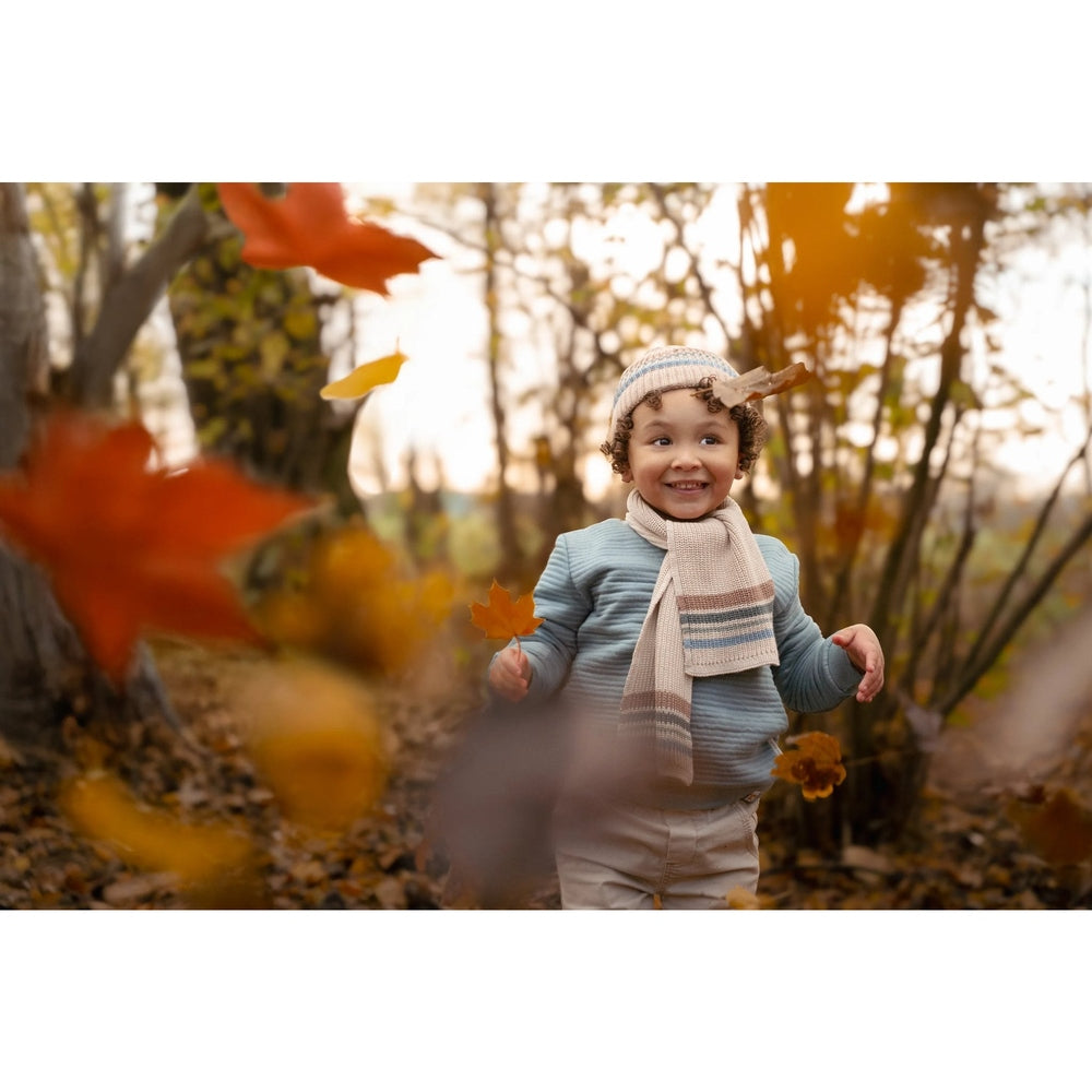 Little Dutch Gebreide Muts Met Gekleurde Strepen - Taupe