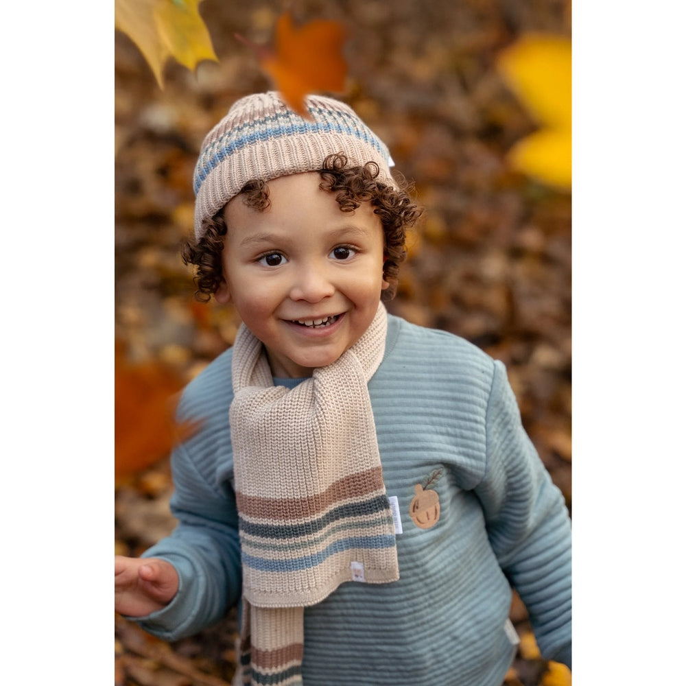 Little Dutch Gebreide Muts Met Gekleurde Strepen - Taupe