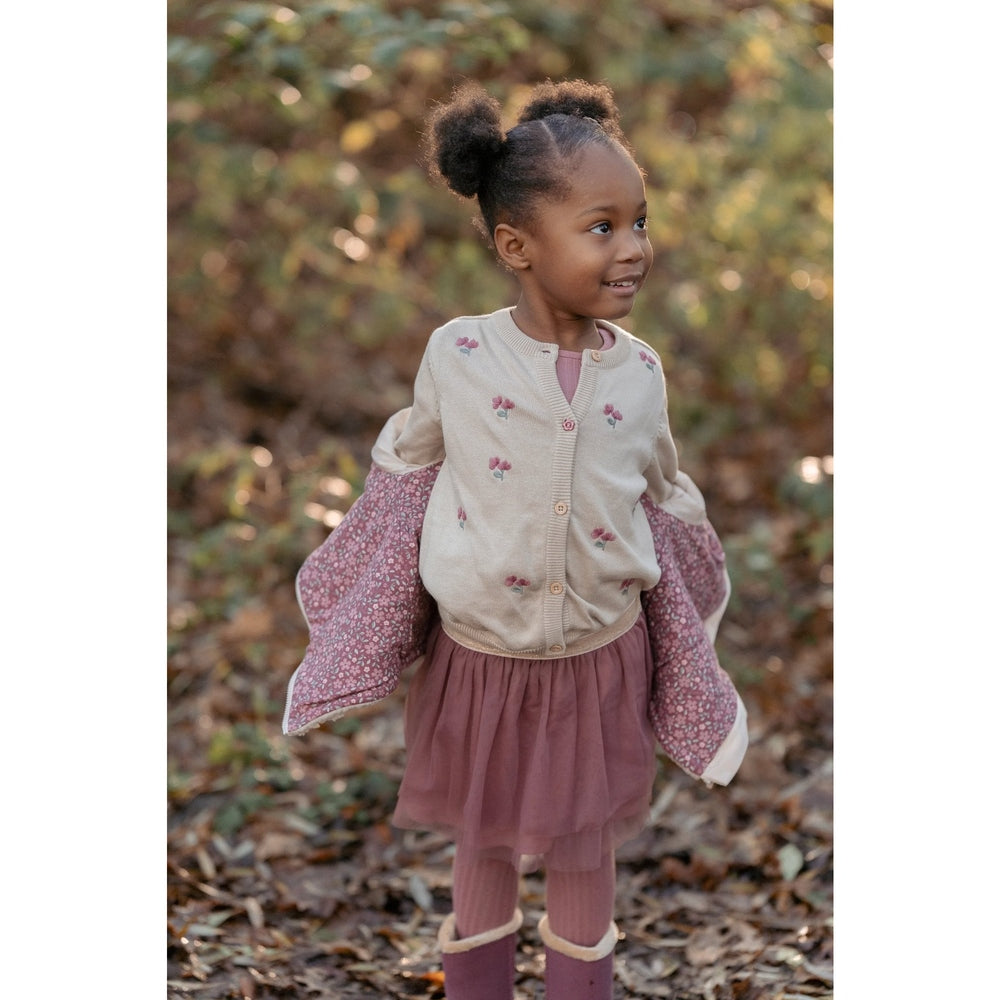 Little Dutch Gebreide Cardigan - Sand Met Bloemetjes