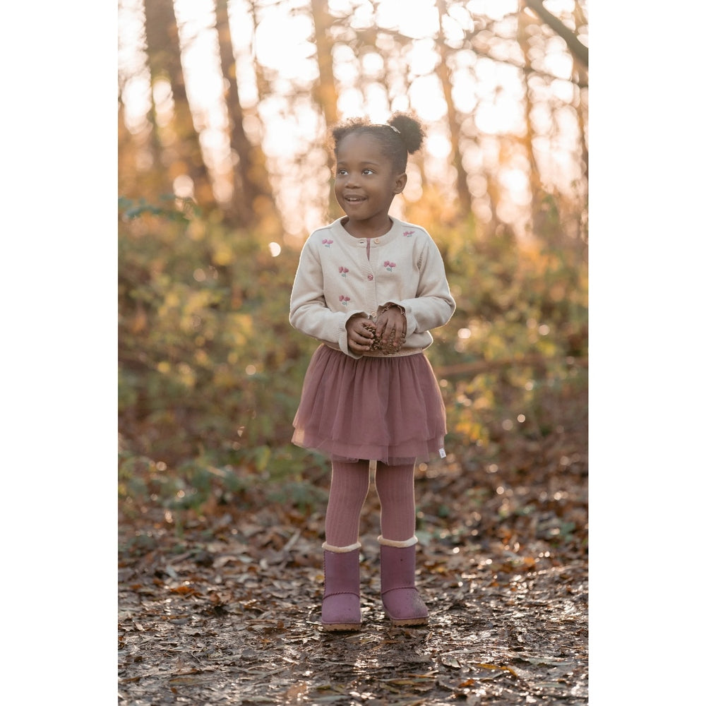 Little Dutch Gebreide Cardigan - Sand Met Bloemetjes