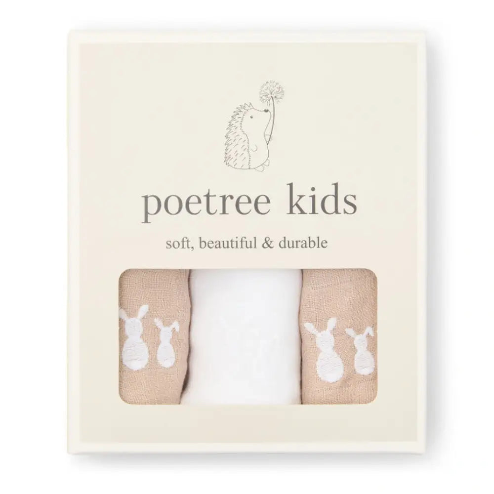 Poetree Kids | 3 Hydrofiele Doeken 60x60cm - Camel & White