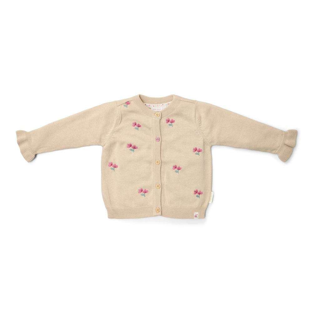 Little Dutch Gebreide Cardigan - Sand Met Bloemetjes