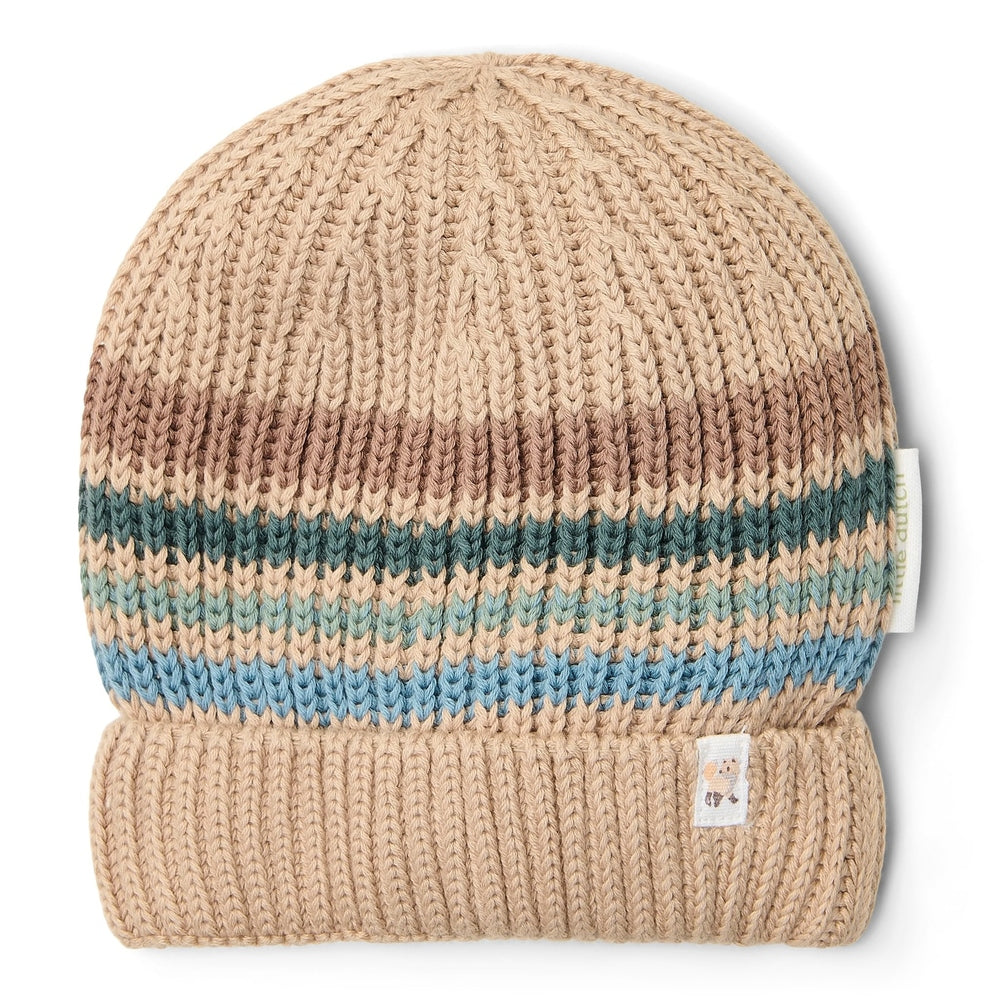 Little Dutch Gebreide Muts Met Gekleurde Strepen - Taupe