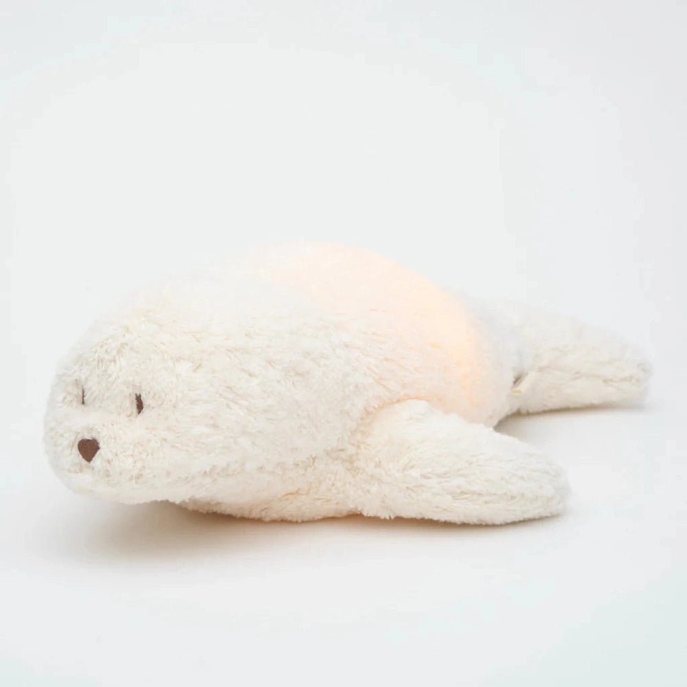 Moonie Knuffel - The Humming Seal Organic 2.0 - Polar Natur | Witte Ruis Zeehond Met Lichtje