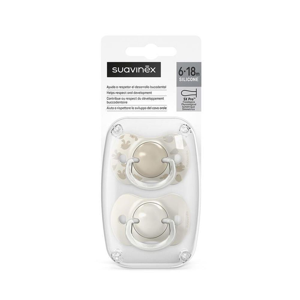 Suavinex Set van 2 Birdies SX Pro 6-18m Fopspenen - Beige