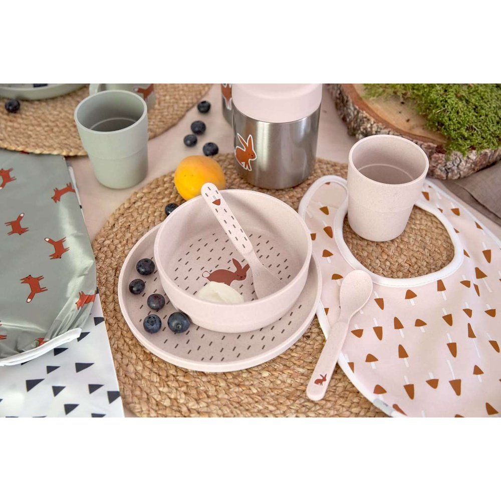 KINDERSERVIES SET BORD-KOM-BEKER-LEPEL LITTLE FOREST BUNNY Lässig