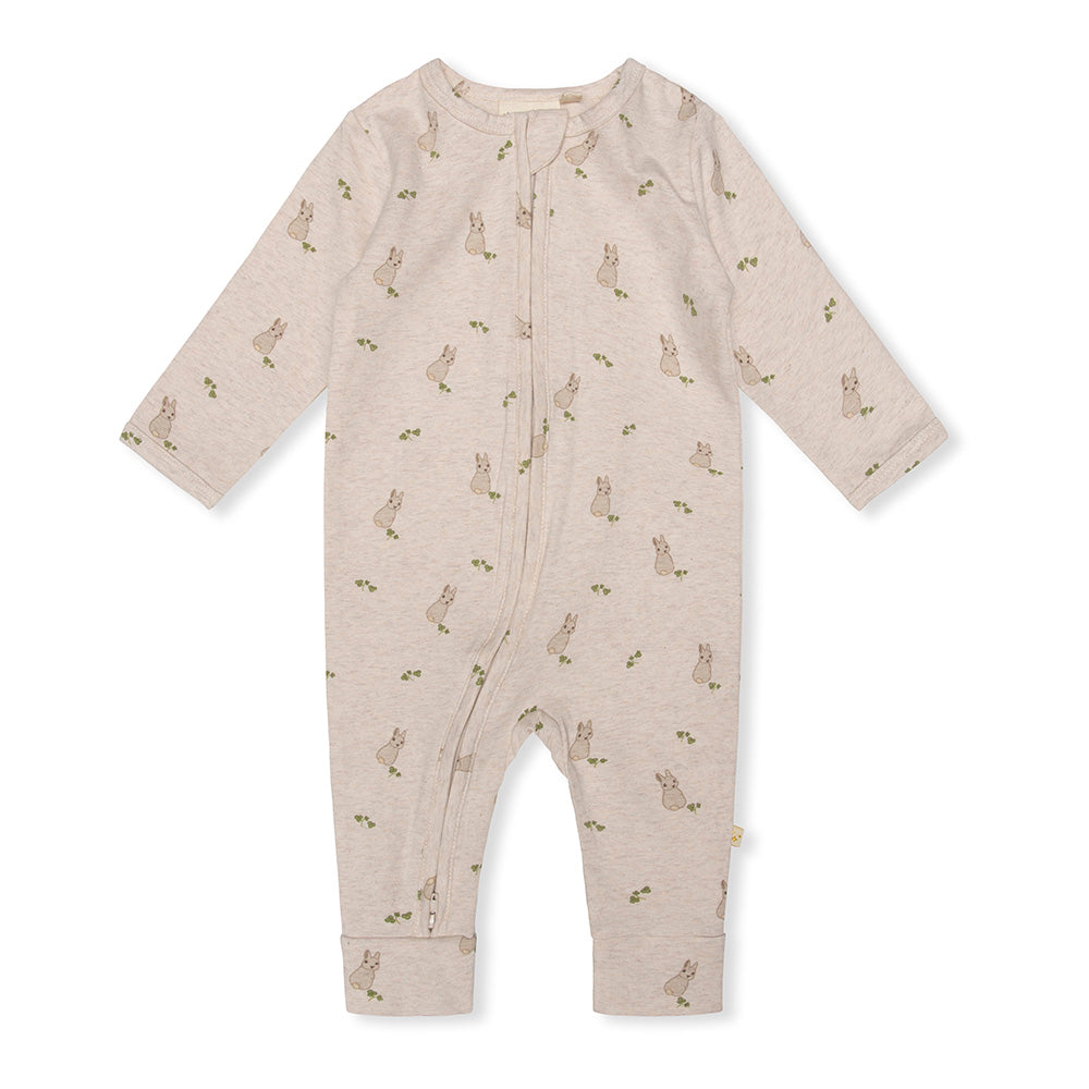 ONESIE KRUIPPAKJE 'MATHIE' BUNNY EN KLAVER 100% KATOEN